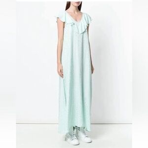 Zadig & Voltaire Medium Reen Ruffle Neck Silk Maxi Dress Mint Green $578 NWT